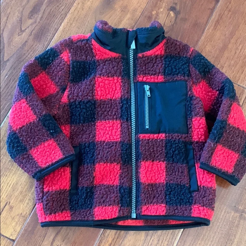 Old Navy Jacket size 12-18 month Unisex Mock Neck Buffalo‎ Plaid Sherpa boy girl